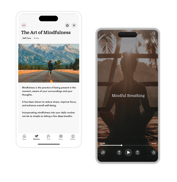Screenshots of in app meditation content